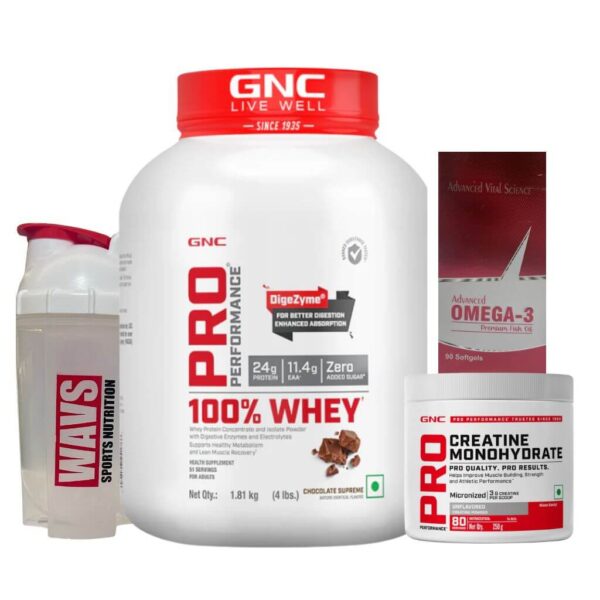 Combo 5 - GNC WHEY 2kg; GNC CREATINE 100g; ADVANCED MULTIVITAMIN; Shaker