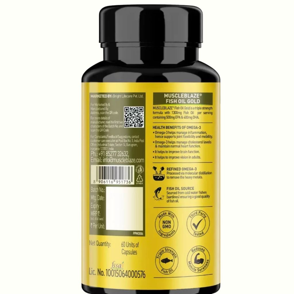 MuscleBlaze Gold Fish Oil omega -3x - 1300mg- 60T - Image 4