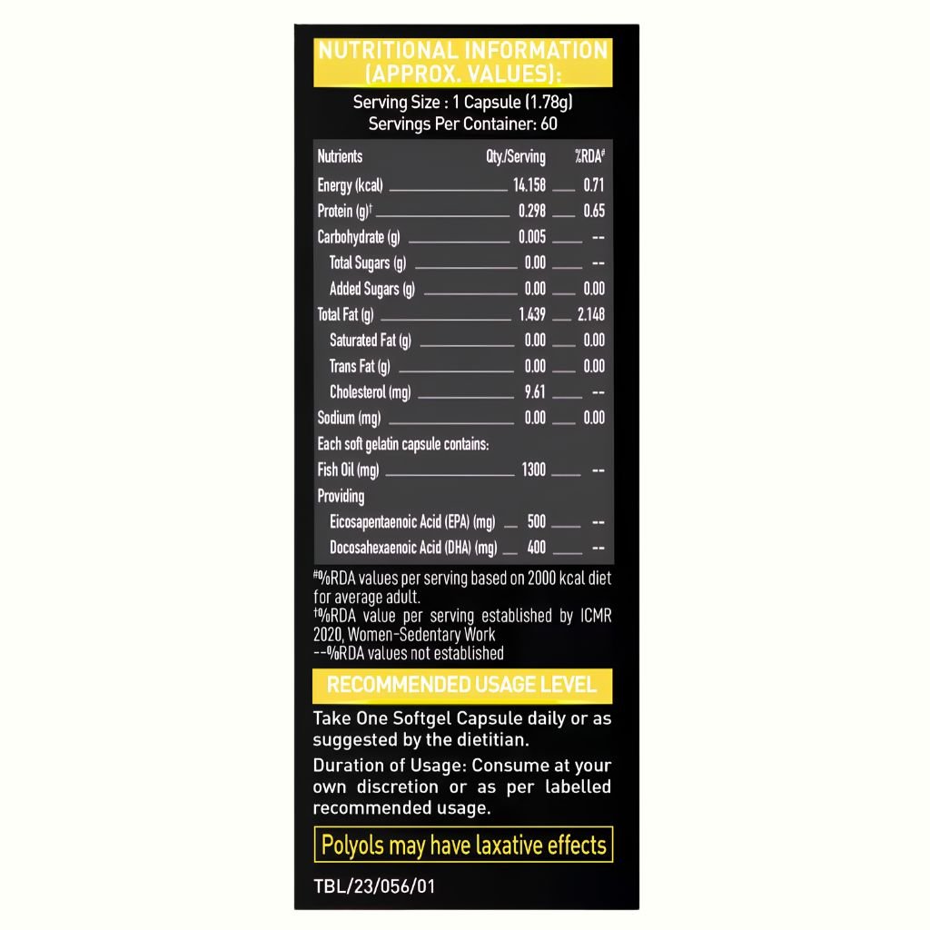 MuscleBlaze Gold Fish Oil omega -3x - 1300mg- 60T - Image 3